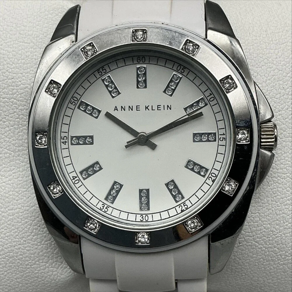 Anne Klein Womens Watch 36mm White Dial Crystals Bracelet New Battery 5.75